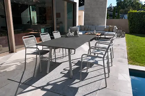 outdoor table with ceramic tabletop